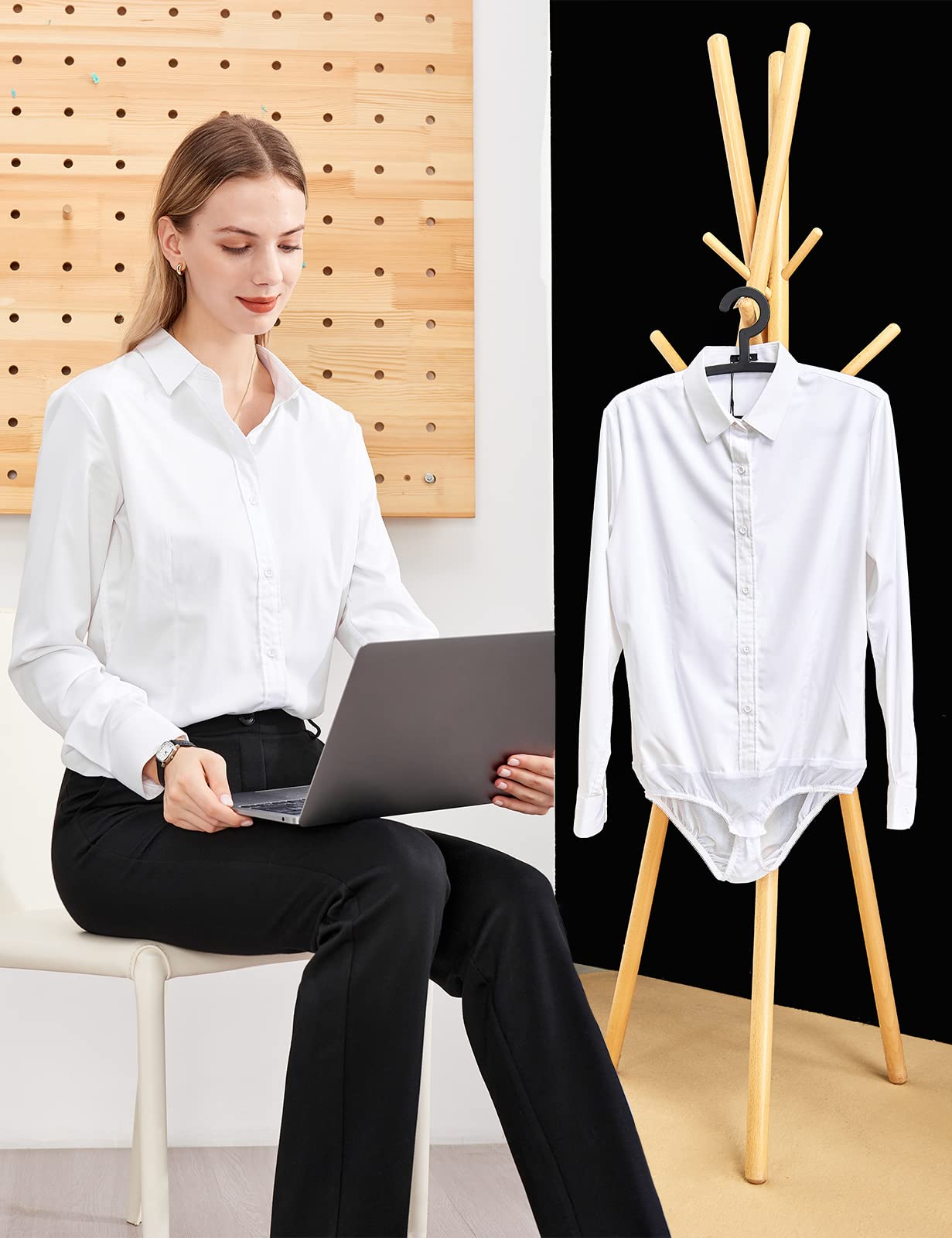 Tapata Damen Bodysuit Bluse mit Knöpfen langärmlig Büroarbeitshemd