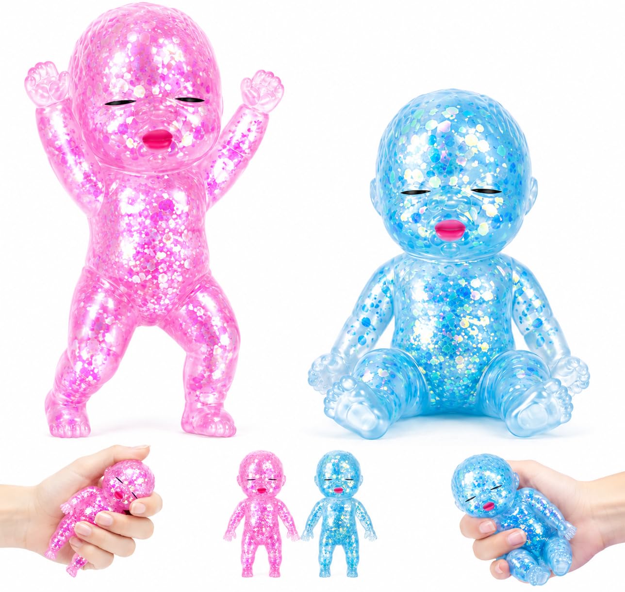 2PC Baby Squishy Glittery Set, Slow Rising Squishy Baby Toys, Cute Stress Relief Squishy Toys for Girls and Adults, Soft Squeeze Sensory Fidget Toys for Home, Office, Desk Decor — image 1
