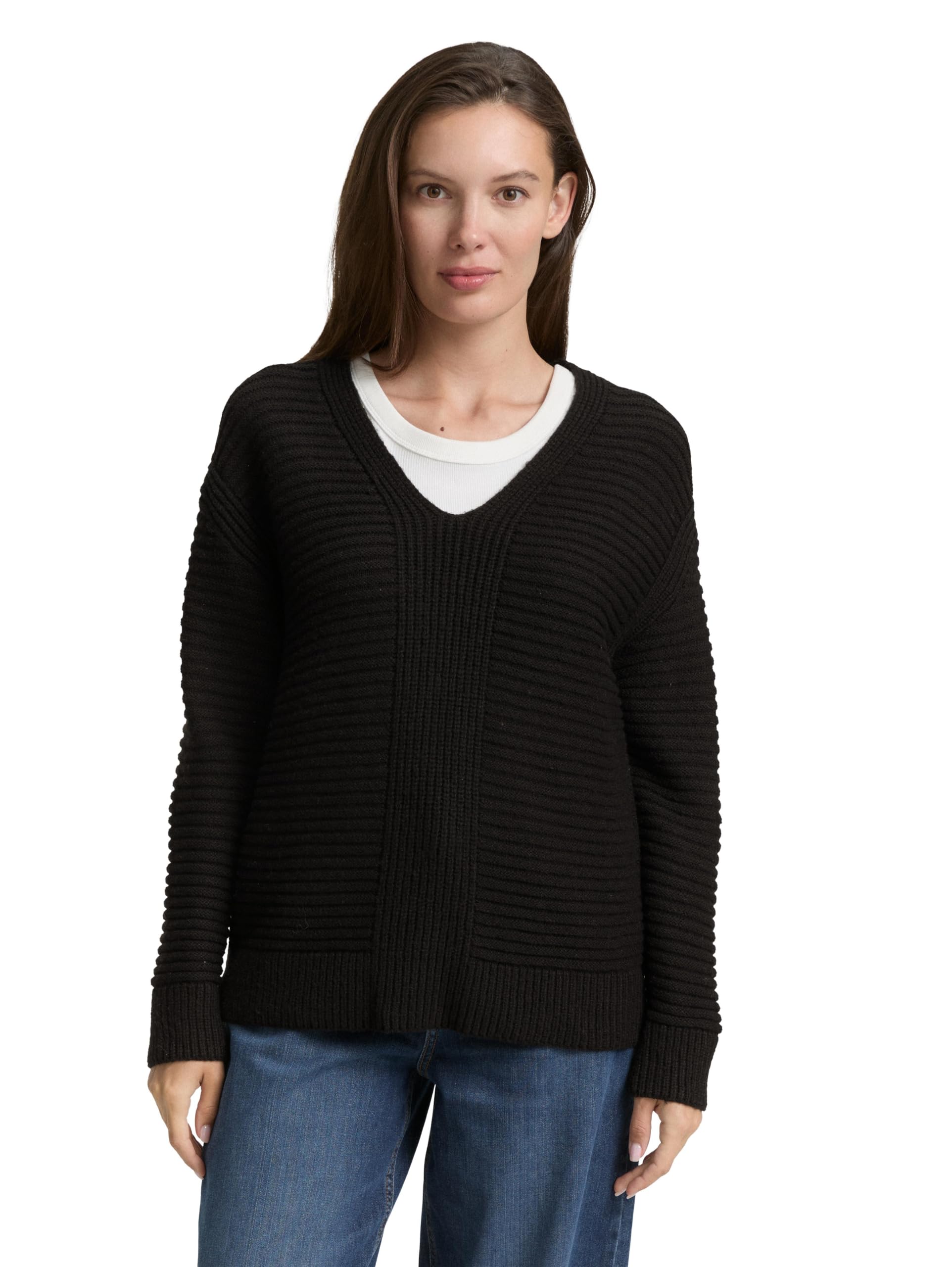 TOM TAILOR Damen Pullover mit V-Ausschnitt