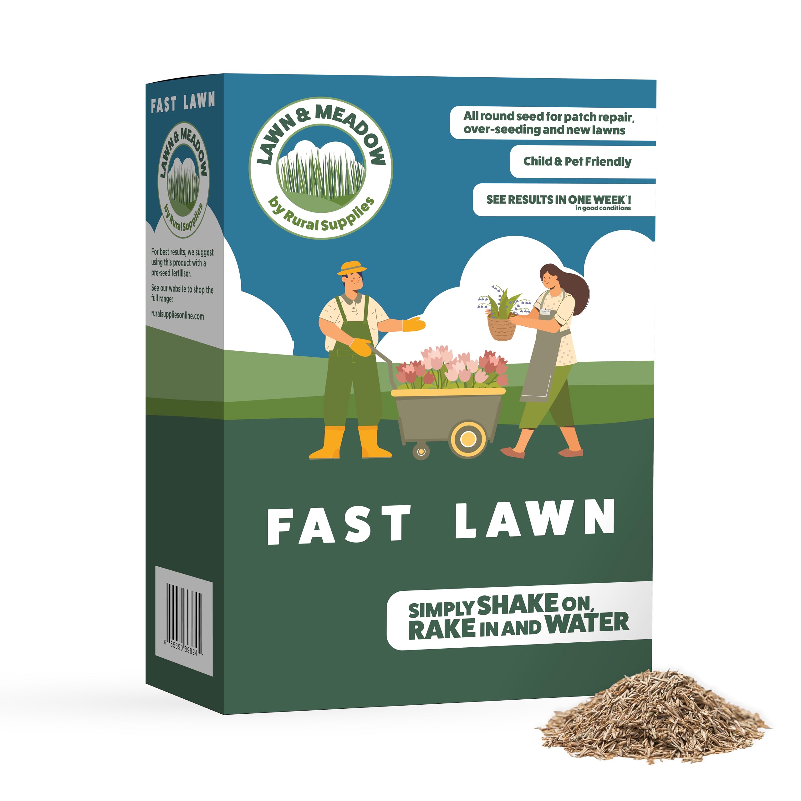 Rural Supplies Premium Grass Seed Mix 1kg - Hardy, Fast-Growing, Covers up to 50m2, Pet Safe, Perfect for UK Climate - Thick, Hard-Wearing, Easy-to-Grow, Low Maintenance Lawn