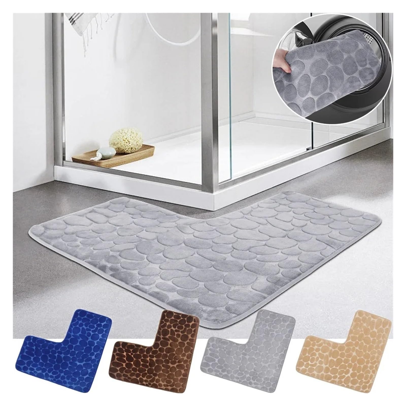 Tappeto da bagno a forma di L, tappetino antiscivolo, doccia angolare, morbido e assorbente, in cotone, tinta unita Tappetino da Bagno a Forma di L(Grey)