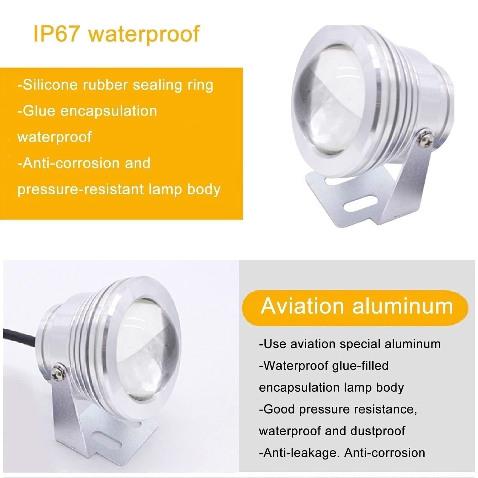 4 Pezzi Lampada Subacquea A LED per Laghetto, Luci per Piscina con Fontana da Cortile per Esterni Impermeabili IP68, con Faretti con Telecomando, per Acquari(White,10w (12V))