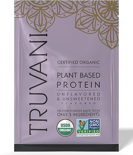 Truvani Proteína vegana de guisante en polvo, sin sabor, 0.71 oz de proteína orgánica a base de plantas, 1 porción, keto, sin gluten y lácteos, baja