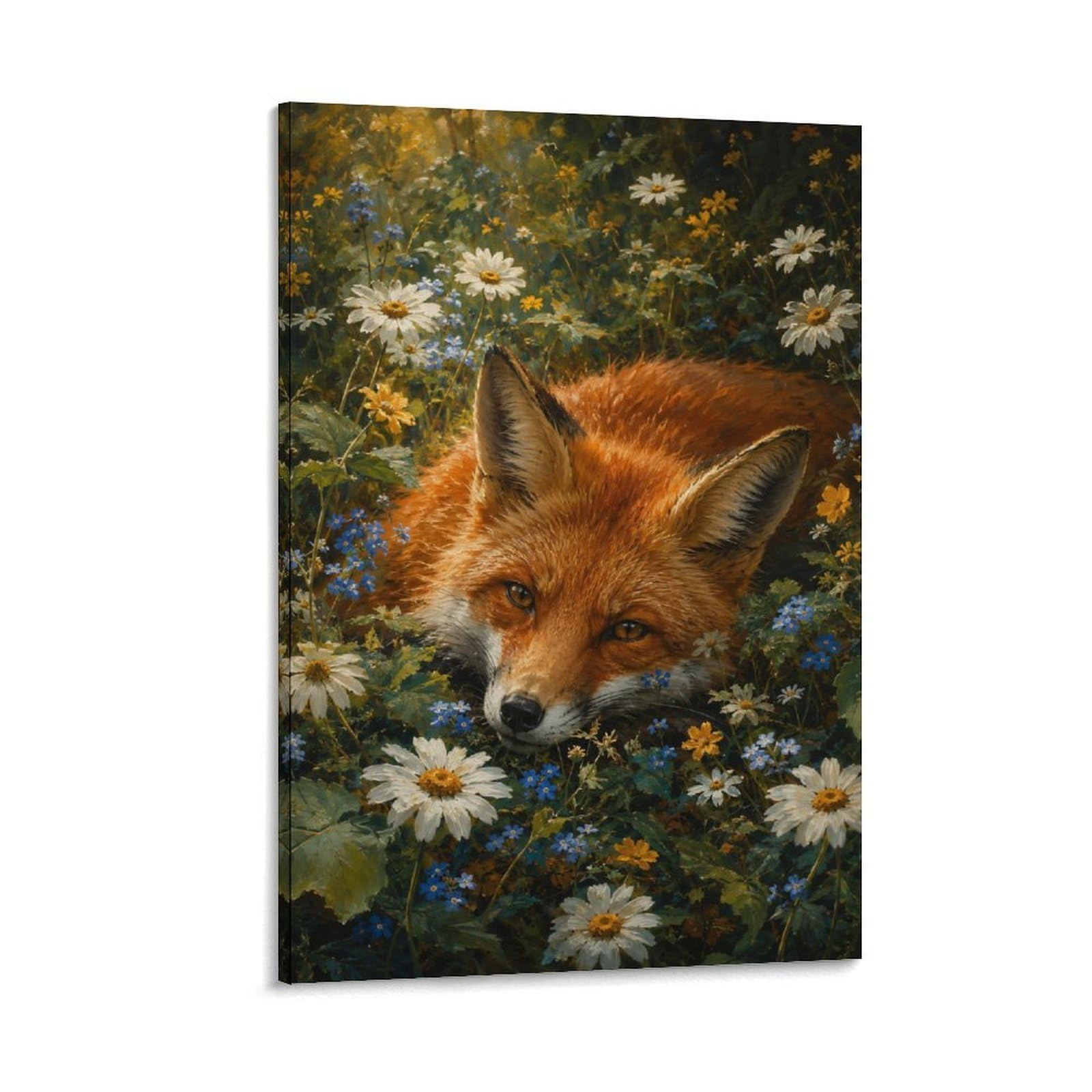 W7C8U2X3 Fox Wildflower Canvas Wall Art, Woodland Animal Wall Art