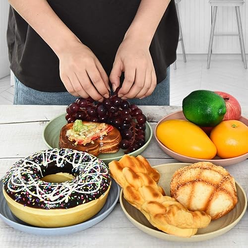 Miniatura 5 de Paquete de 5 platos llanos irrompibles de 7.8 pulgadas, juego de platos ligeros de paja de trigo, aptos para lavavajillas y microondas, saludables