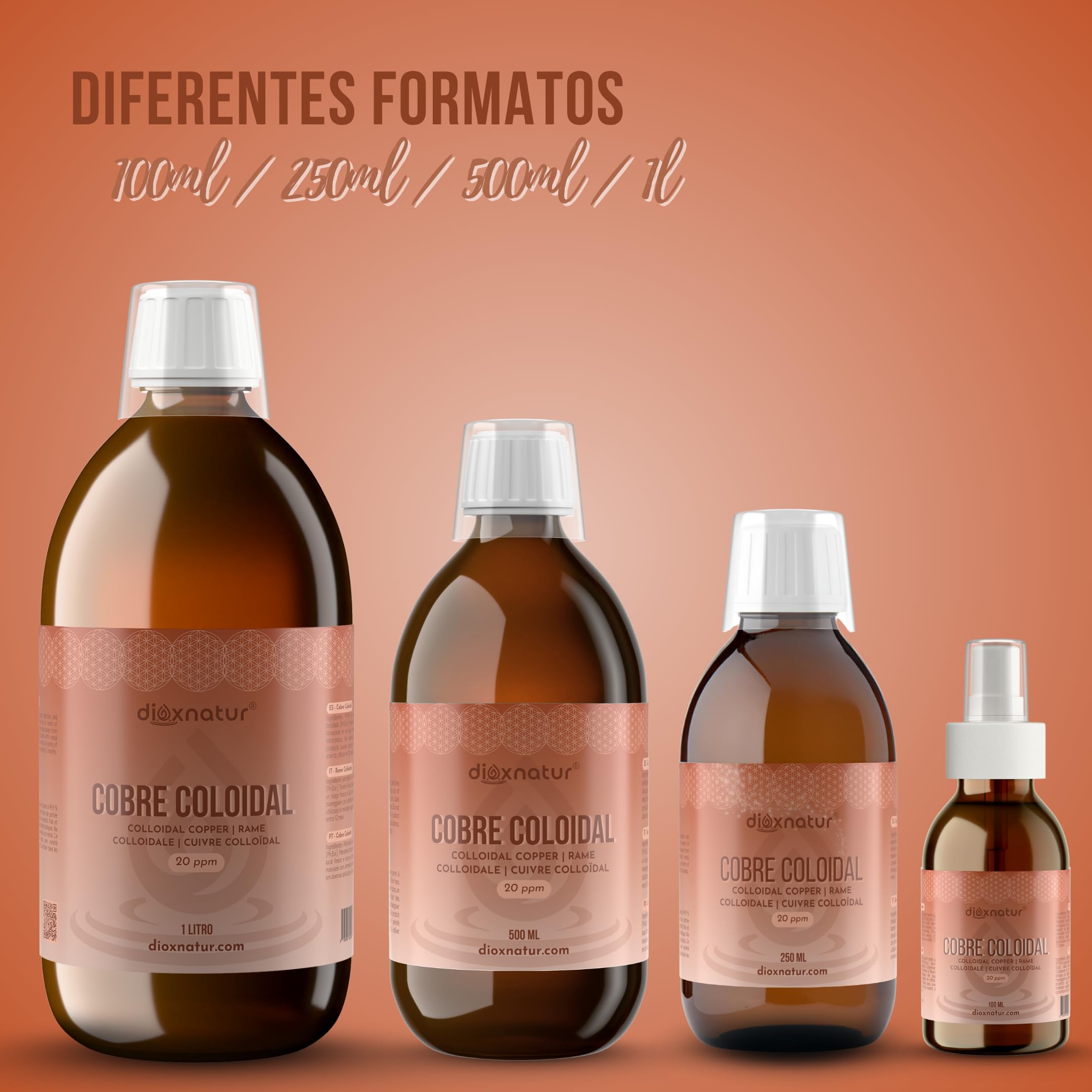 Cobre Coloidal 250ml - Solución Líquida 20 ppm - 99,99% Pureza