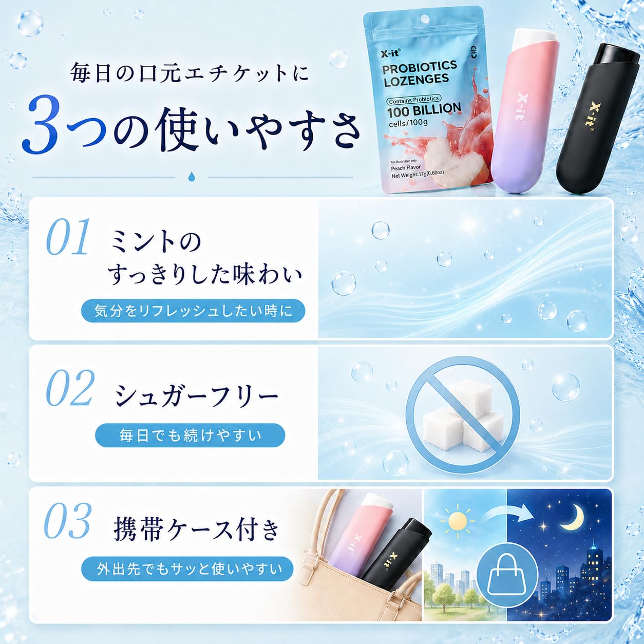 Amazon | X-it ミントタブレット 1000億口腔乳酸菌 シュガーフリー