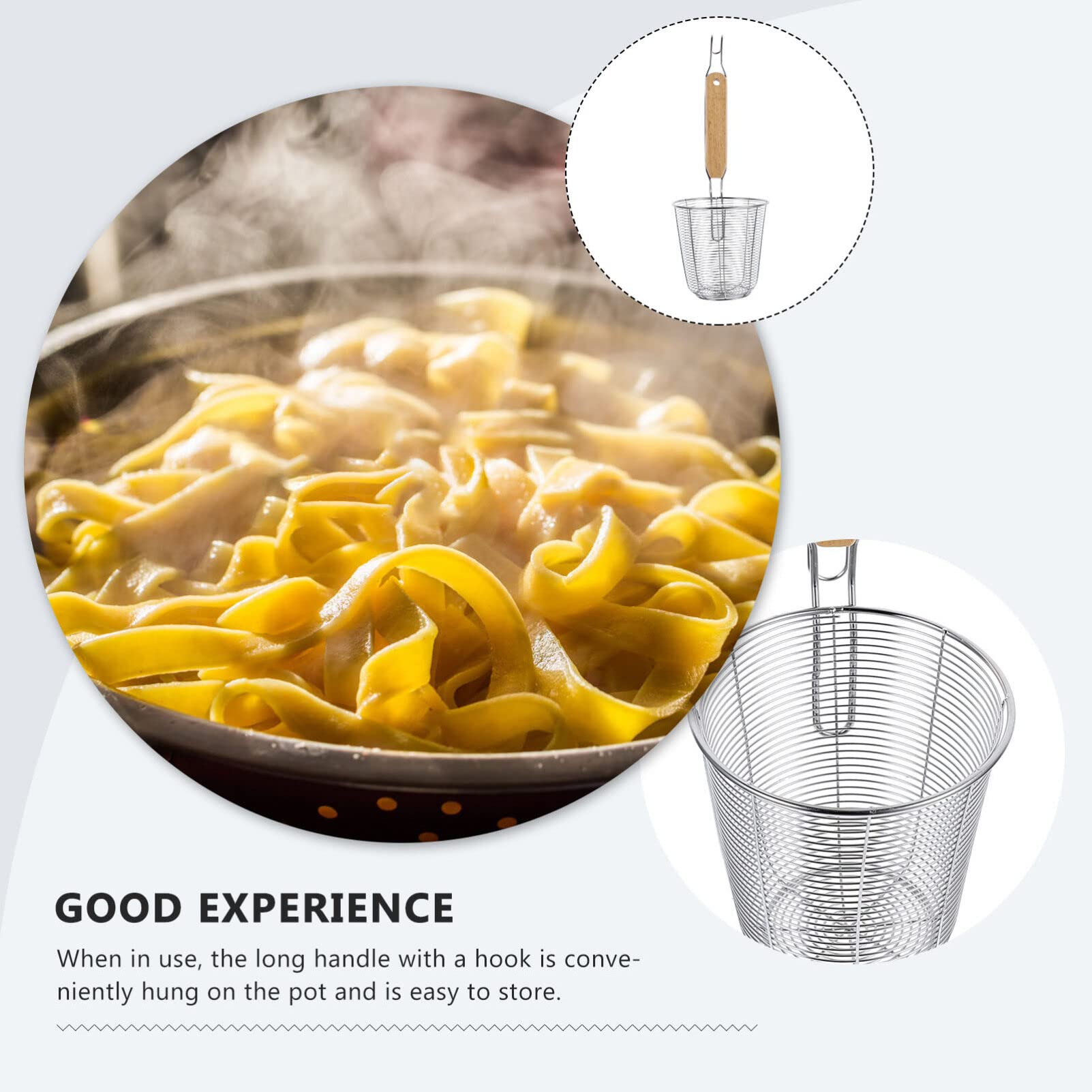 Cestino per la pasta in acciaio inox, colino a maglia fine con manico