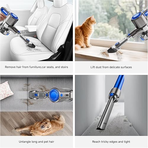 Miniatura 6 de Aspiradora inalámbrica para el hogar, potente aspiradora de palo con batería recargable, cepillo antienredos de luz verde, aspiradora de mano ligera