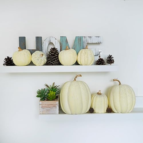 Miniatura 9 de Winlyn 7 calabazas artificiales de color crema de cosecha de varios tamaños, calabazas artificiales de espuma, calabazas decorativas para otoño,