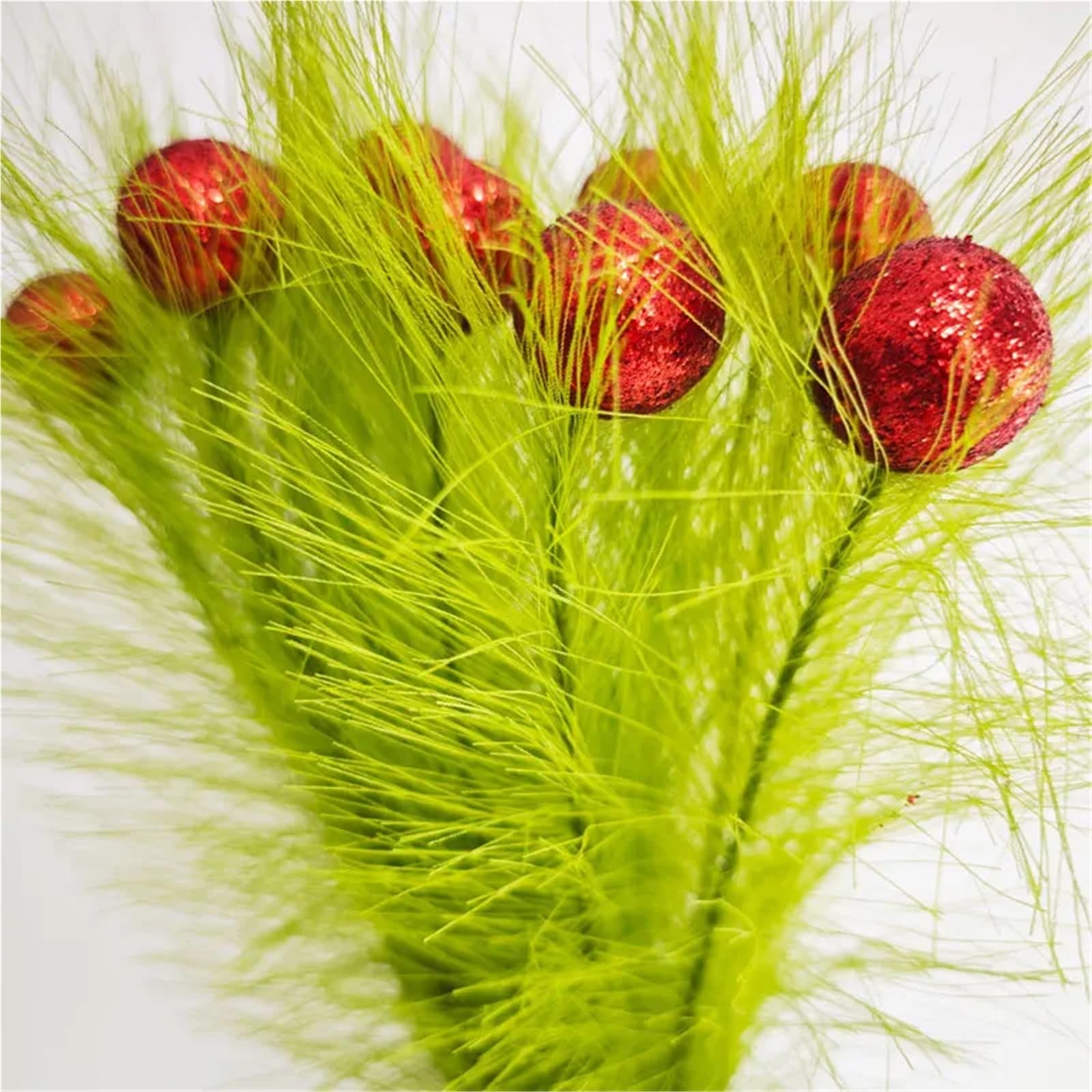 Herbe de Pampa Artificielle avec Boules Scintillantes, Plantes artificielles Vertes et Rouges for décoration Sapin Mariage(50pcs)
