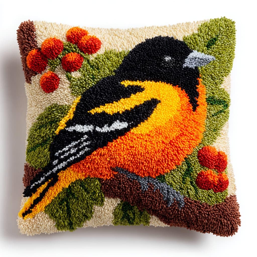 Taxpy DIY Latch Hook Kits, Birds on the Branches Cushions Pillow Case Embroidery Carpet Set Needlework Crocheting Cushion Embroidery Set 43x43cm