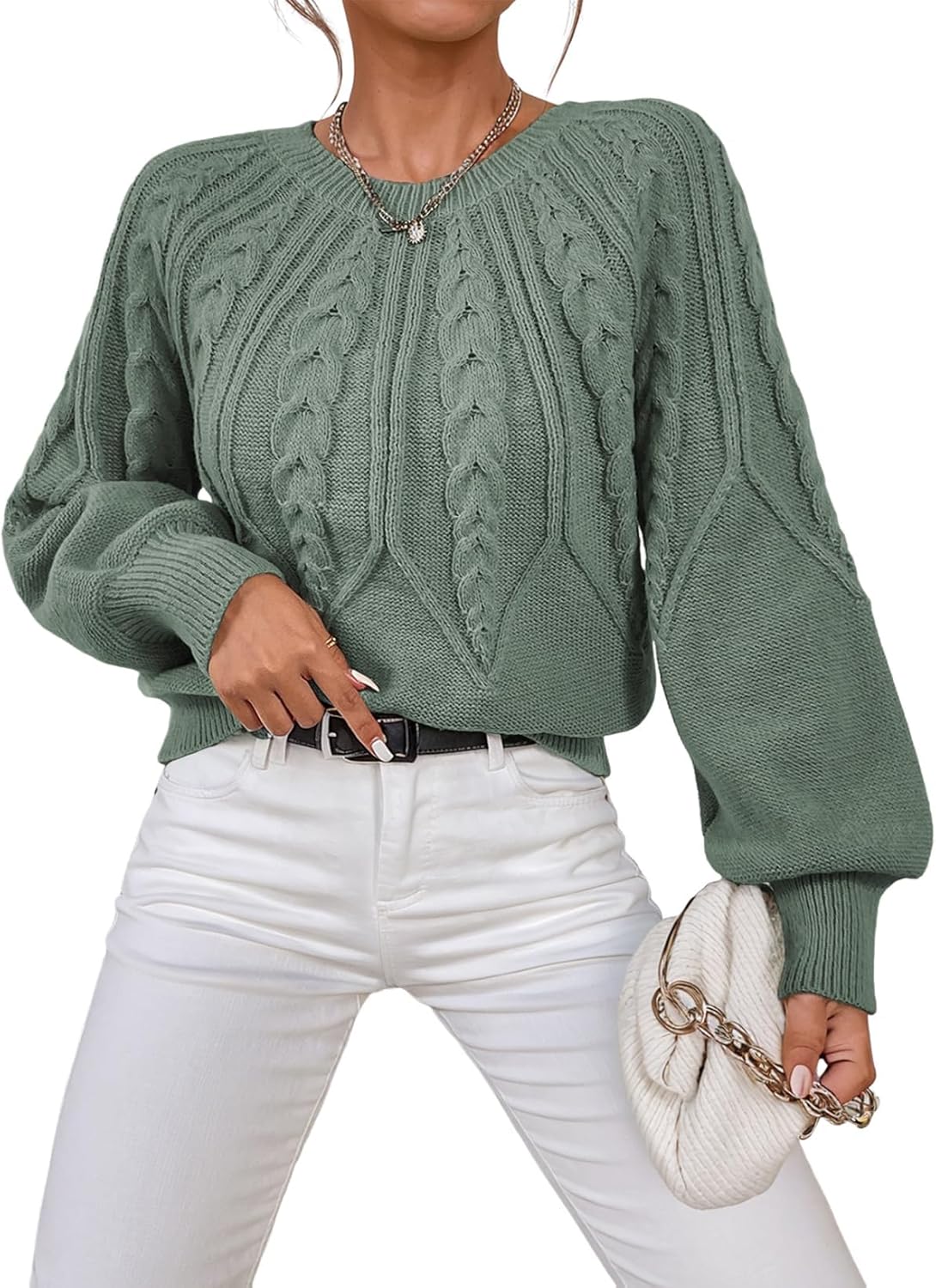 Dokotoo Womens Sweaters Crewneck Long Sleeve Cable Knit Chunky Sweater Tops Fashion 2025 Fall Outifits