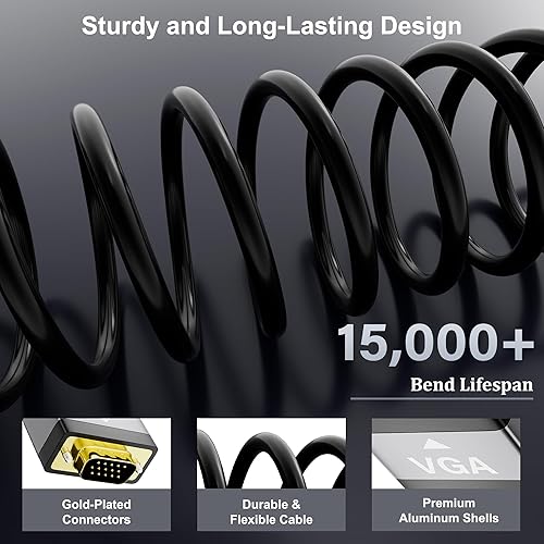 Miniatura 2 de Cable HDMI a VGA de 25 pies, cable HDMI (fuente) a VGA (pantalla), cable negro macho a macho, conectores chapados en oro, carcasas de aluminio, para