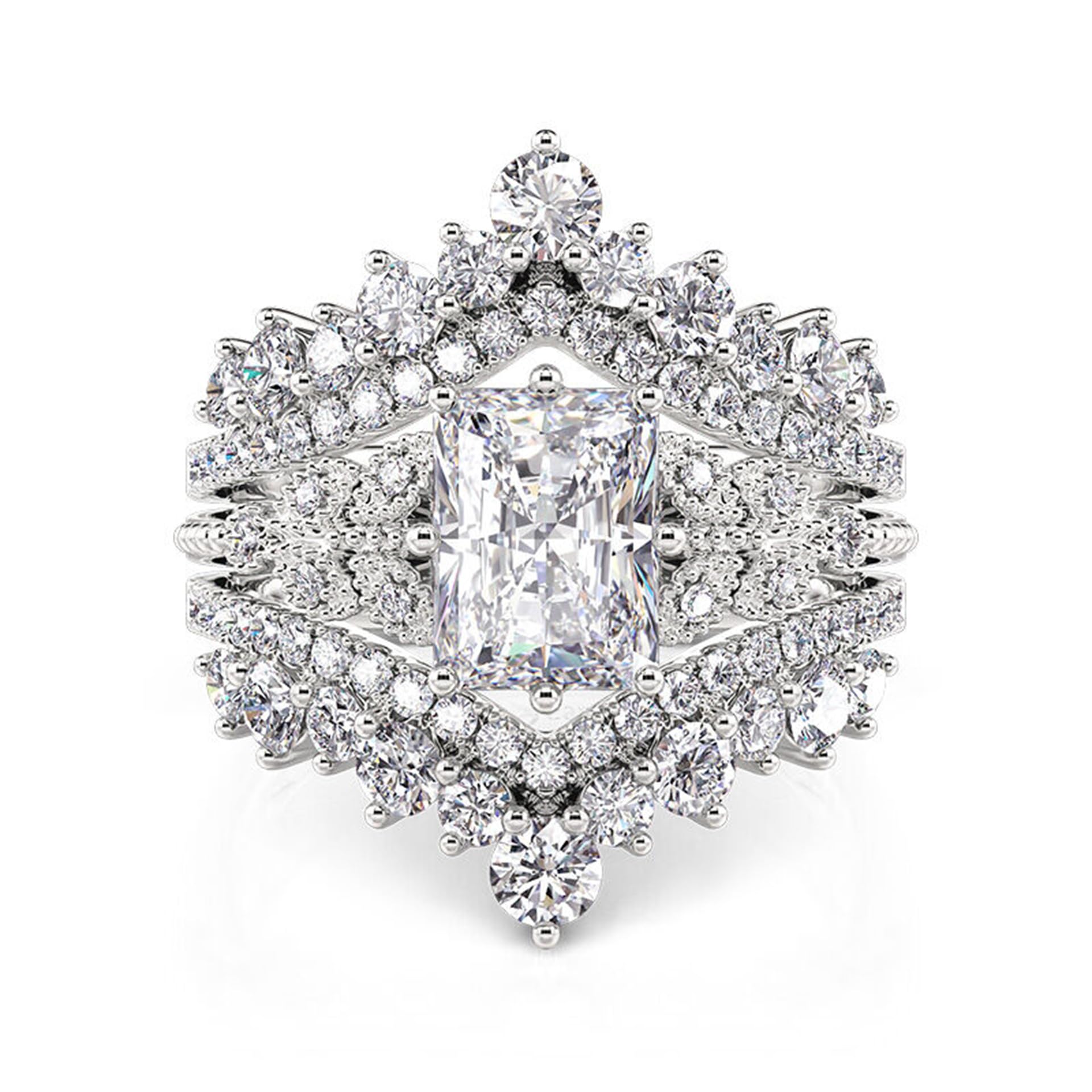 Jeulia 2PCS Interchangeable Engagement Ring Set for Women; 925 Sterling Silver Radiant Cut Butterfly Eternity Ring Band Romantic Wedding Bridal Set