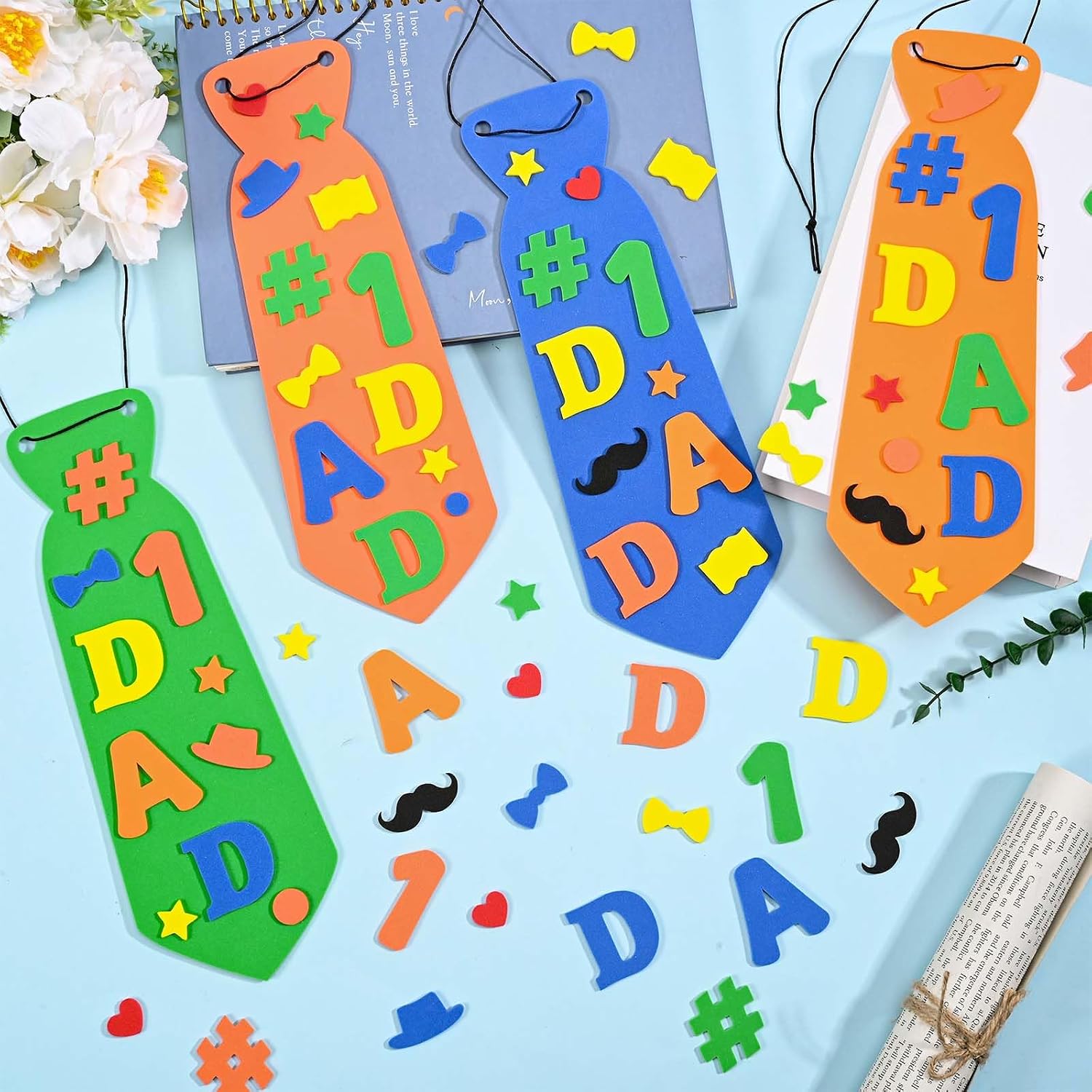 Sanixin 16Pcs Father's Day Craft Kit Dad Necktie DIY Crafts Make Your Own Father's Day Craft for School Classroom Activities Home Father's Day Party Favor Supplies image 3