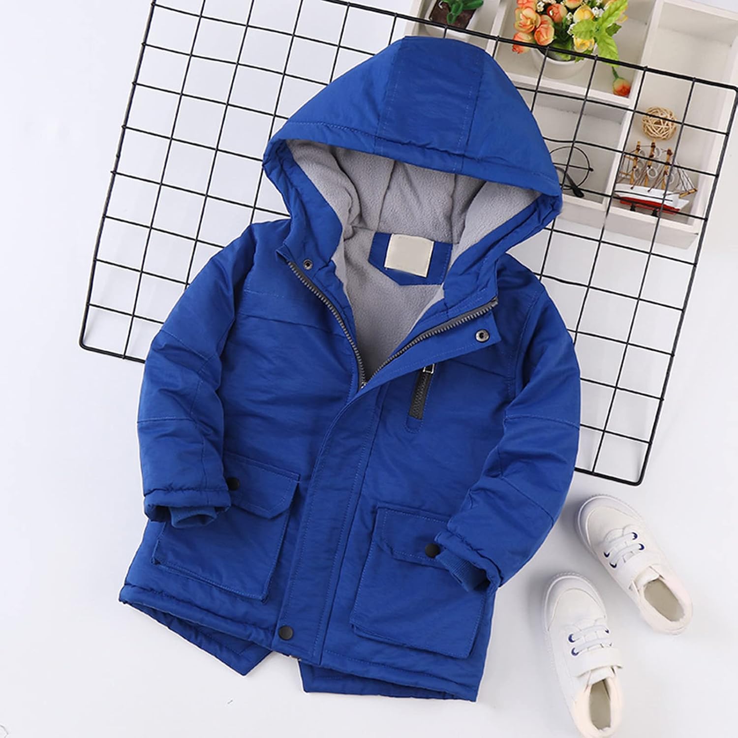 Kids Boys Girls Winter Thicken Fashion Coat Solid Hooded Jacket Toddler Windproof Thick Light Jacket (Blue, 7-8 Years)
