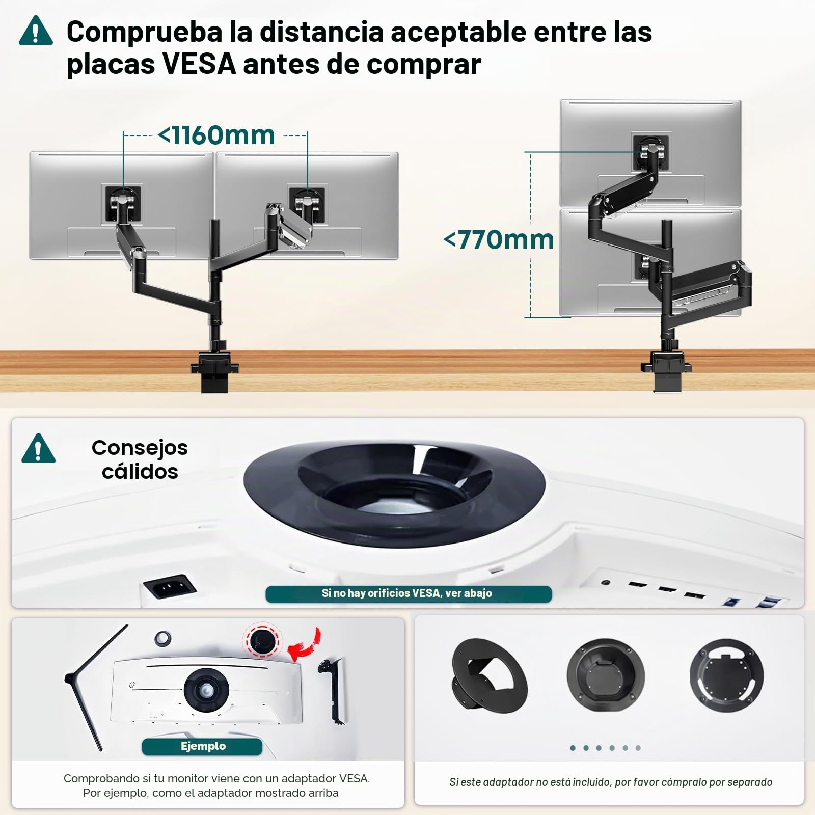 Soporte Monitor Doble Vertical para 24-57-Pulgadas - Brazo monitor doble de alta resistencia compatible con la Mayoría de Monitores Ultrawide, Ajustable Inclinar Girar, Peso 2-27kg, VESA 75/100/200 mm