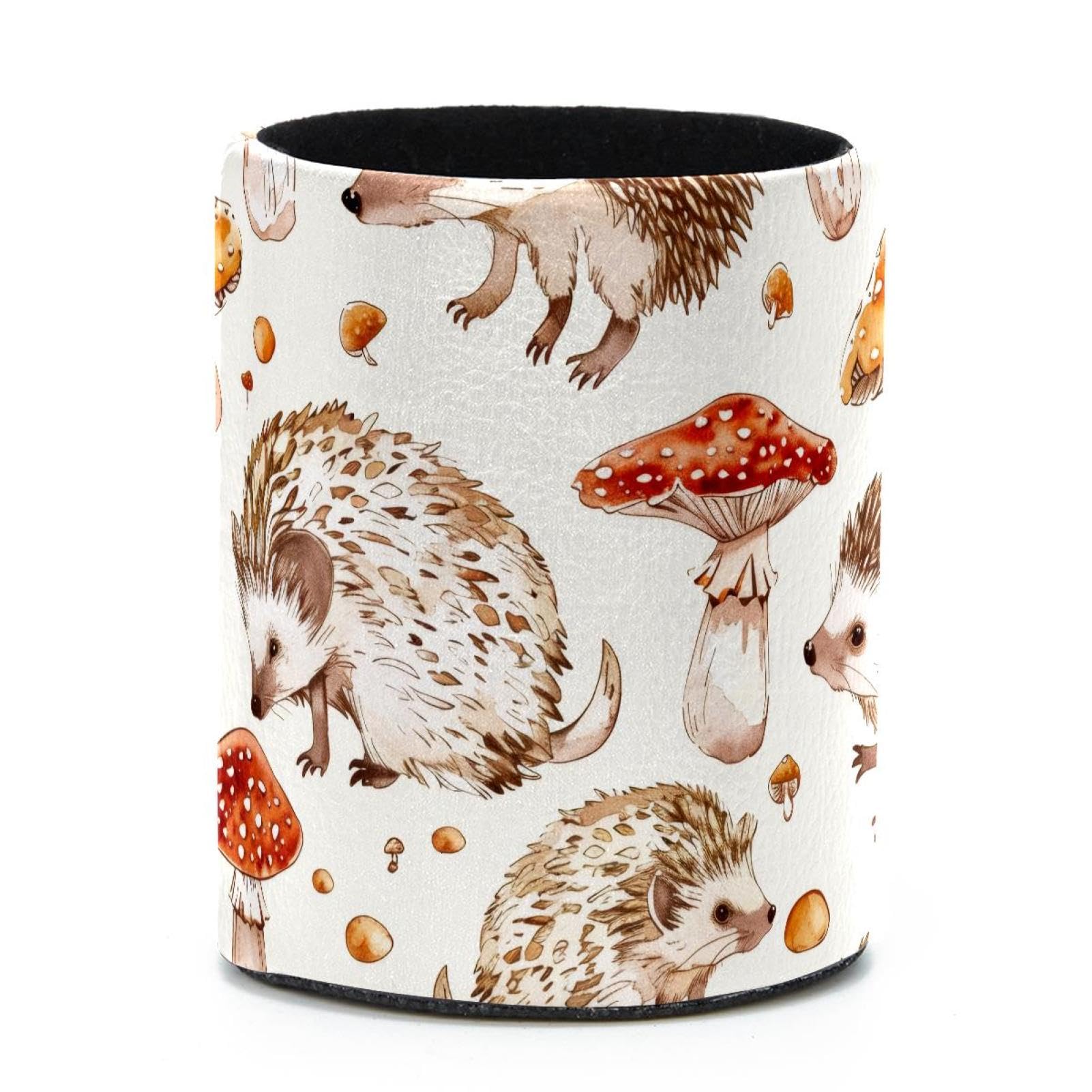 VAPOKF Round Pencil Holders for Desk, Hedgehog Mushrooms Pen Holders Pen Pot Makeup Brushes Storage Desktop Stationery Supplies Organiser for Home Office