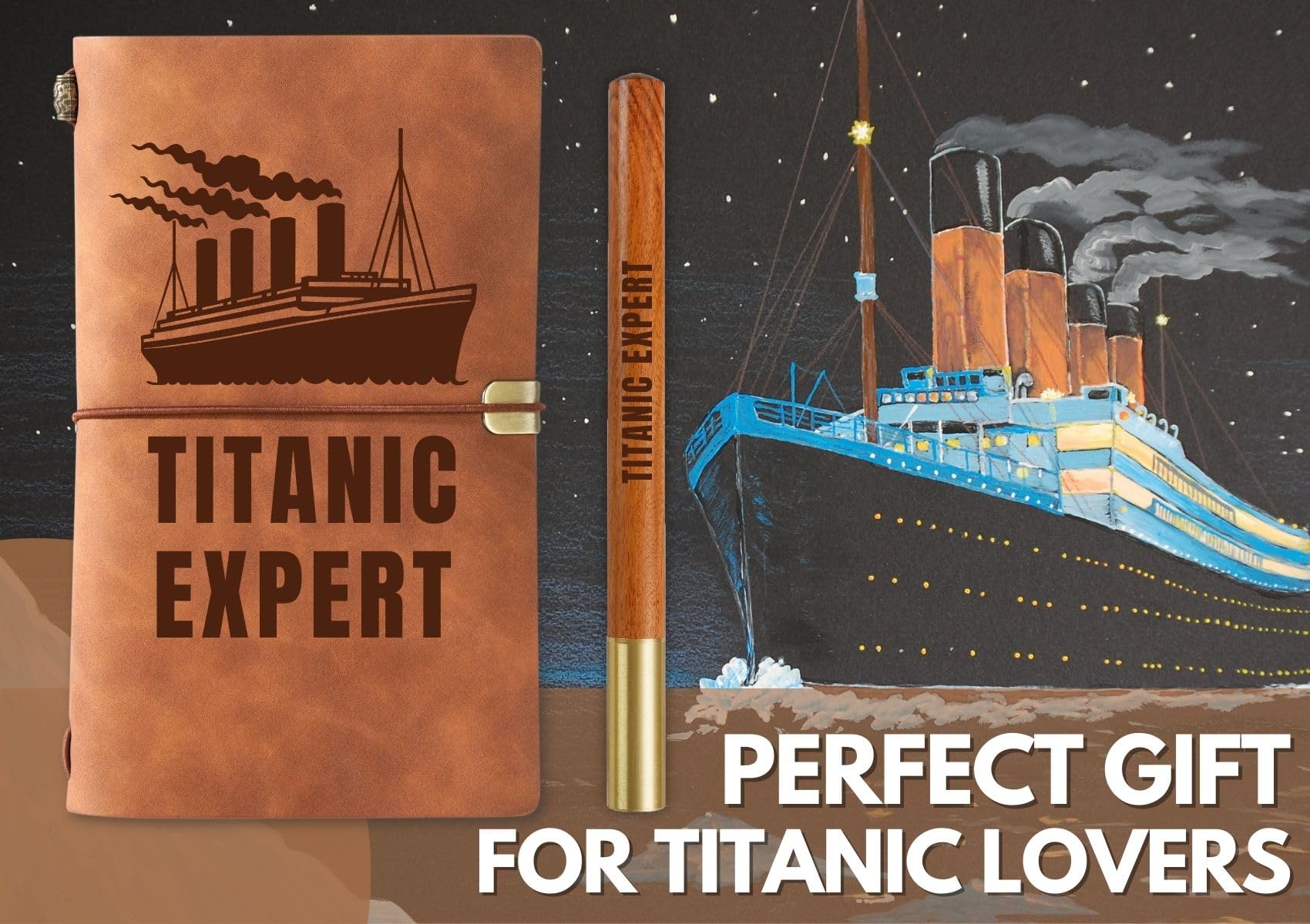 InnoBeta Titanic Gifts Journal Notebook, Gifts for Titanic Lovers on Christmas, Birthday, Sketchbook, Travel Diary, Lined Planner, Faux Leather, 7.8 * 5 Inches