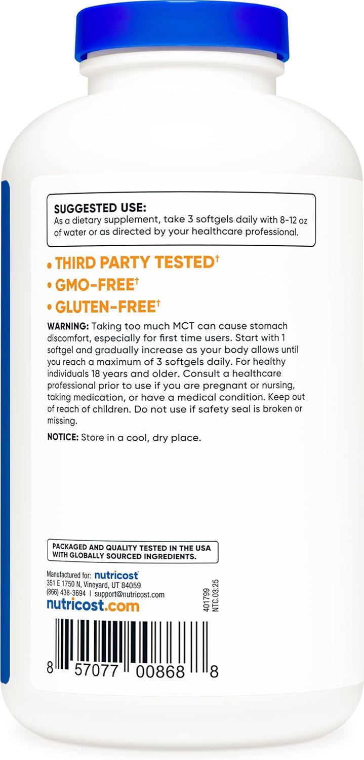 Nutricost MCT Oil Softgels 1000mg, 300 SFG (3,000mg Serv) - Great for Keto, Ketosis, and Ketogenic Diets - Image 4