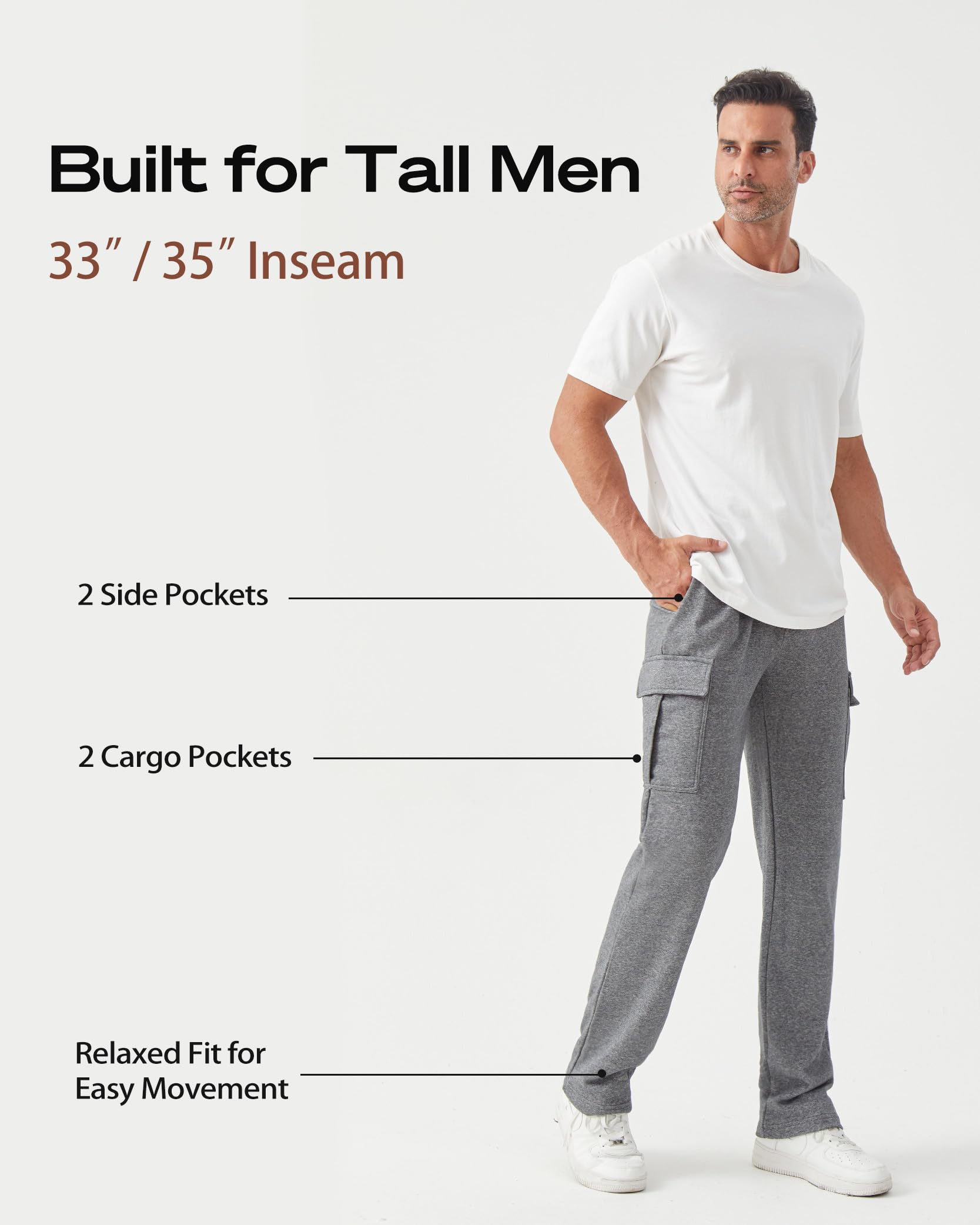 Zylioo Pantaloni cargo extra lunghi da uomo, pantaloni da jogging