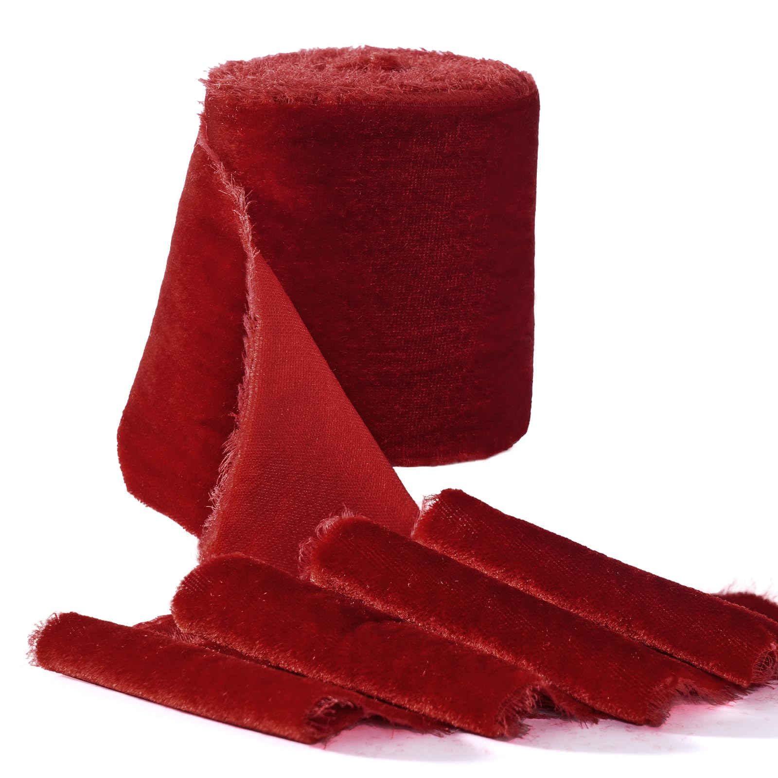 Ruban de velours rouge effiloché 7,6 cm pour grands nœuds de sapin
