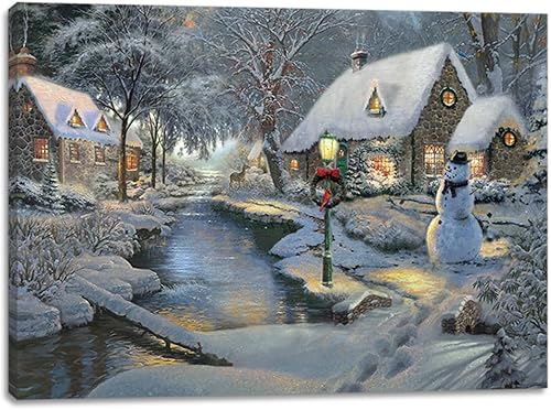 alottagifts Home River Snowman - Lienzo iluminado para pared con temporizador, diseño de lienzo LED para pared, obra de arte moderna para decoración