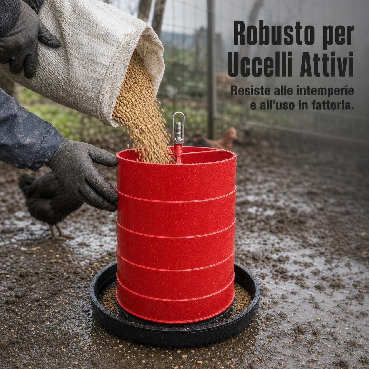 Mangiatoia per Pollame in Plastica | Plastica resistente - animali da cortile - trasporto mangime facile - per allevamento pollame - per allevatori - per esterno