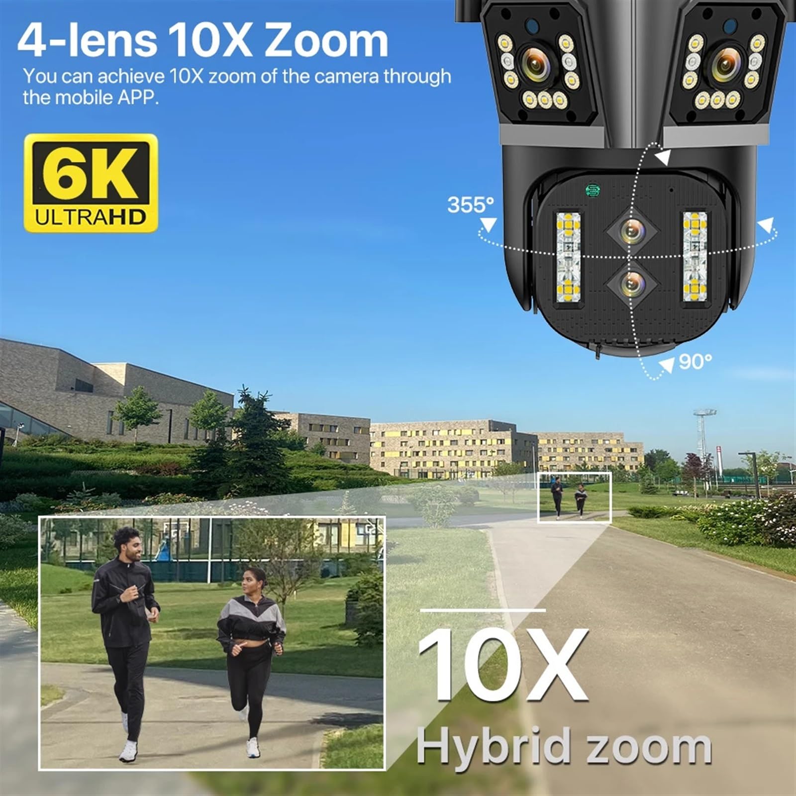 Kamera bezpieczeństwa, Kamera IP 6K HD 16MP 10X Zoom hybrydowy Automatyczne śledzenie Kamera PTZ Zewnętrzna kamera z czterema obiektywami i trzema ekranami Kamera bezpieczeństwa Nadzór 4K(6K Camera)