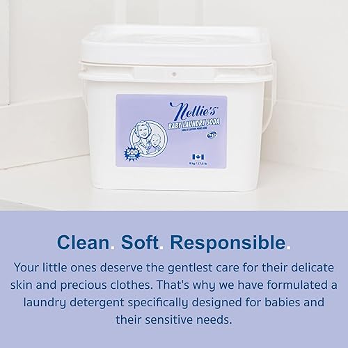 Miniatura 8 de Nellie's Soda para ropa de bebé, detergente seguro para pieles sensibles de los bebés, no tóxico, hipoalergénico, vegano, sin fragancia, 50 cargas