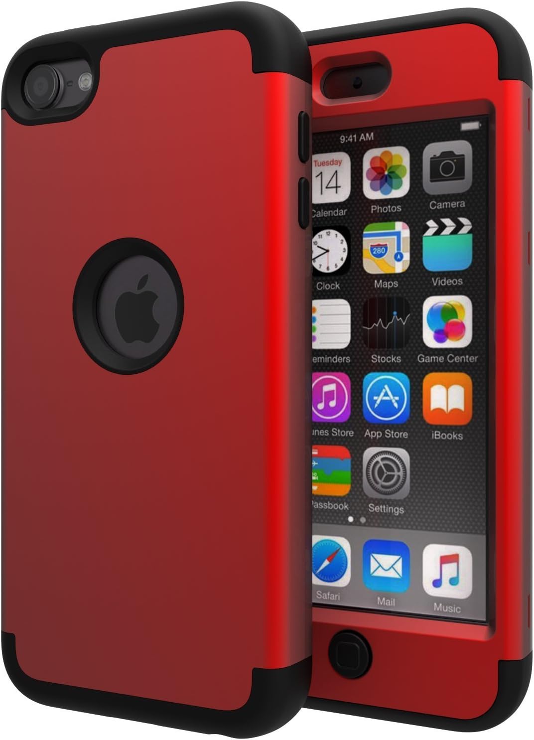 SLMY iPod Touch 5 Case,iPod Touch 6 Case,Lovely Elephant Heavy Duty High Impact Armor Case Cover Protective Case for Apple iPod Touch 5 6th Generation Red/Black