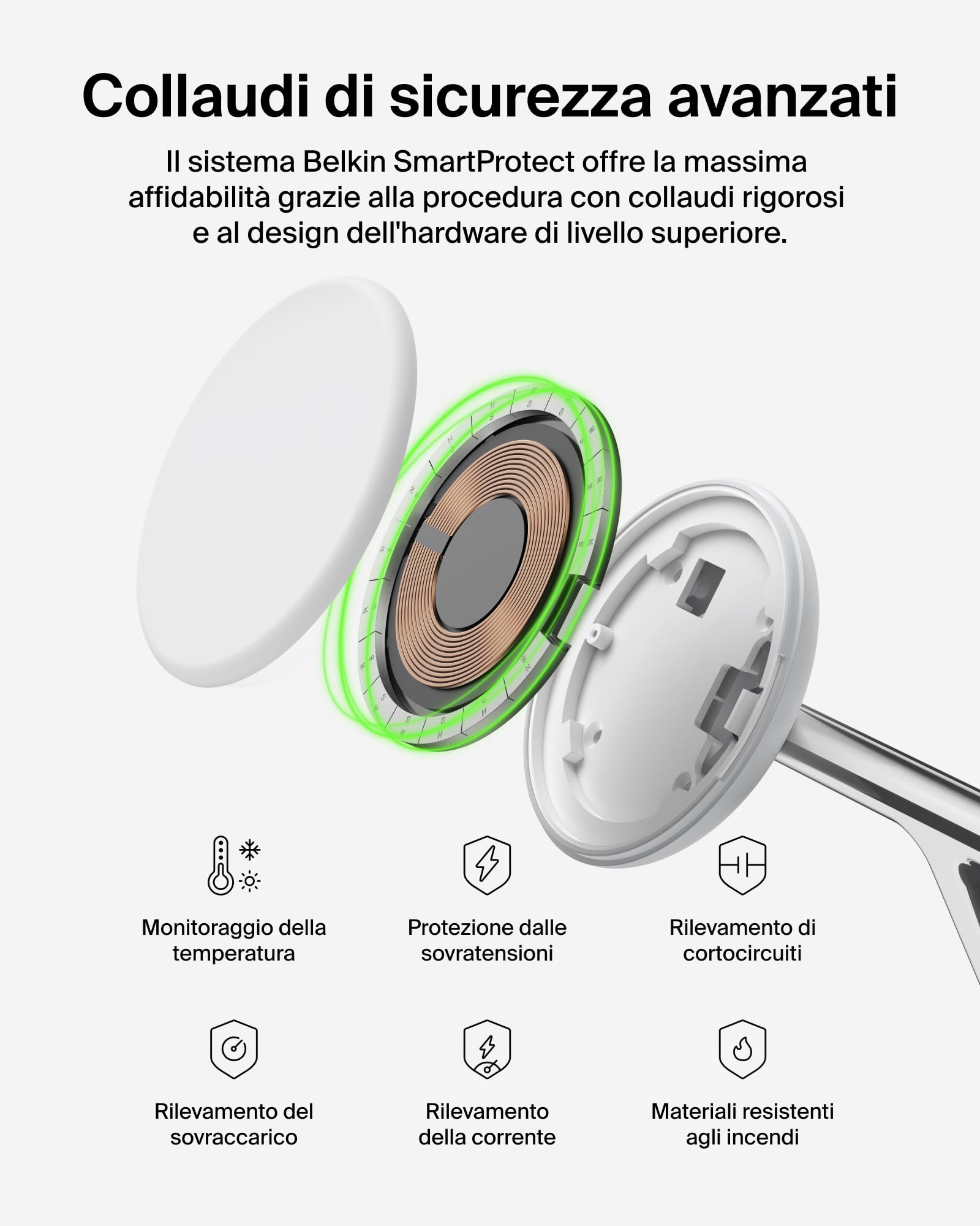 Belkin UltraCharge Caricatore Wireless Qi2.2 25W 3 in 1 - Bianco | Caricatore Wireless Magnetico MagSafe, Certificato Qi2.2 per iPhone, Apple Watch, Auricolari, Cavo USB-C e Alimentatore 45W