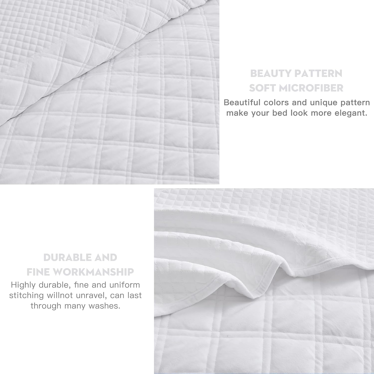 Oversized Velvet Quilt King 128x120 Extra Wide – Reversible Velvet Bedspread & Coverlet Set, 5 Piece Lightweight All Season Comforter Bedding, Geometric Diamond Quilted Design, Pure White