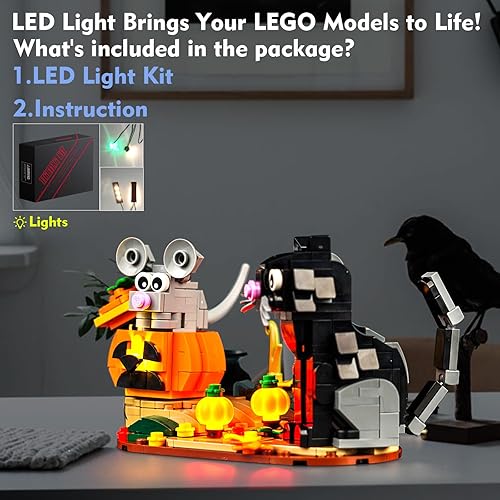 Miniatura 8 de Kit de luces LED para Lego Halloween Cat and Mouse 40570, juego de iluminación de calabaza mejorado, accesorios compatibles con Lego 40570 juego de