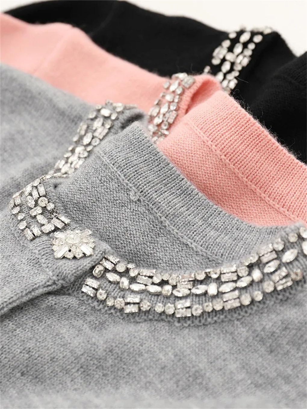 Women Bright Diamond Single Breasted Cardigan Lady Light Luxury Solid Color Sweater Coat Heavy Industry Knitted Tops