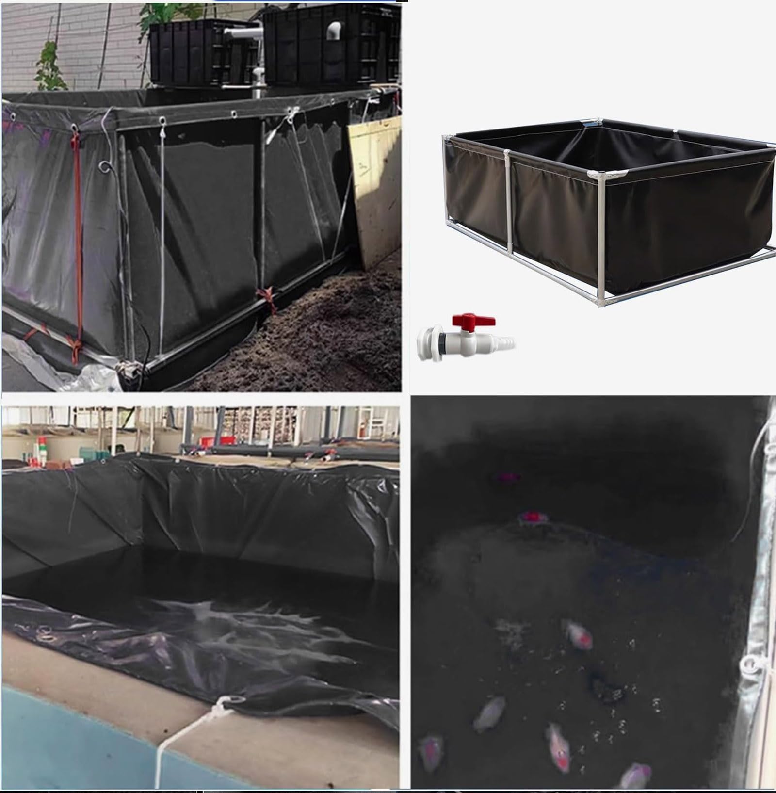 Generisch Robustes PVC-Aquarium – 0,5 mm Starkes Segeltuch-Fischbecken mit Ablassventil für Meerwasser-Kois, Schildkröten und Schwimmfische – Tragbarer Wasserspeicherteich 150 x 100 x 60 cm