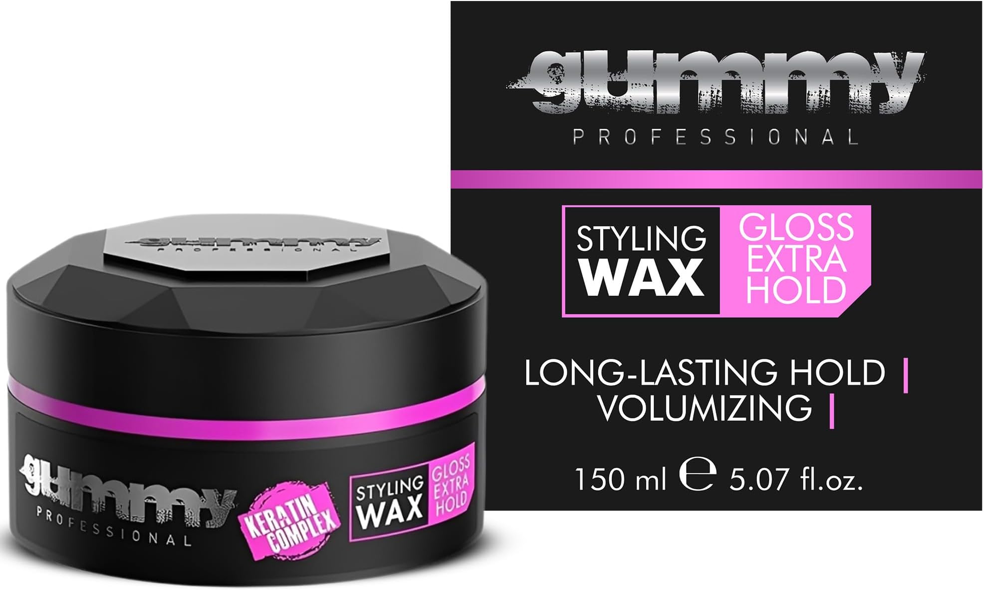 Gummy Professional Styling Hair Wax - Extra Gloss High Hold Finish - Water-Based Grooming Wax for All Hair Styles and Textures - Non-Greasy Shine with Long-Lasting Hold - 150 ml / 5.07 fl oz