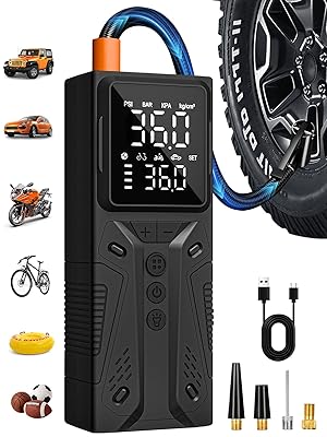 AIRSURE Tire Inflator Portable Air Compressor, High-Speed 150PSI Cordless Air Pump for Car Tires with Powerful Battery, Auto Shut-Off - Portable Tire Pump for Car, Bike, Motorcycle and Balls