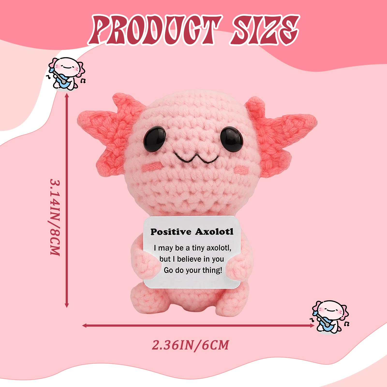 YREYBN Knitted Axolotl Doll, Funny Positive Axolotl Crochet, Emotional Support Gift, Positive Crochet Animals - Image 2