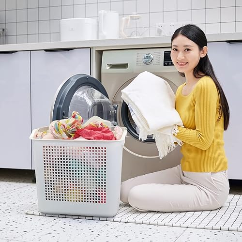 Miniatura 6 de Paquete de 4 cestas de plástico para ropa sucia, cesta de almacenamiento de ropa sucia con asa, color blanco