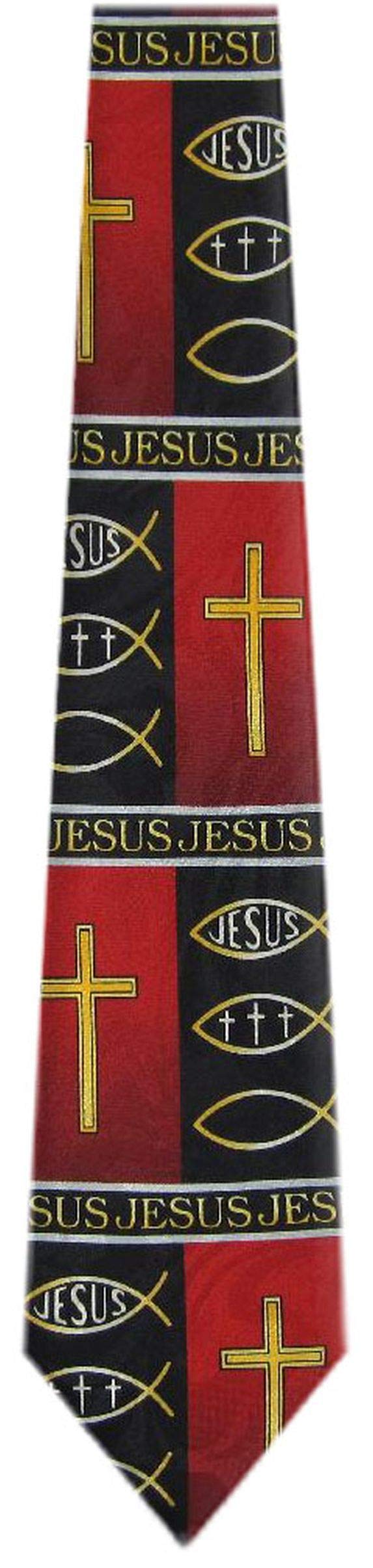 Buyyourties Men's Black Red Gold Ch-327 - Novelty Christian Necktie