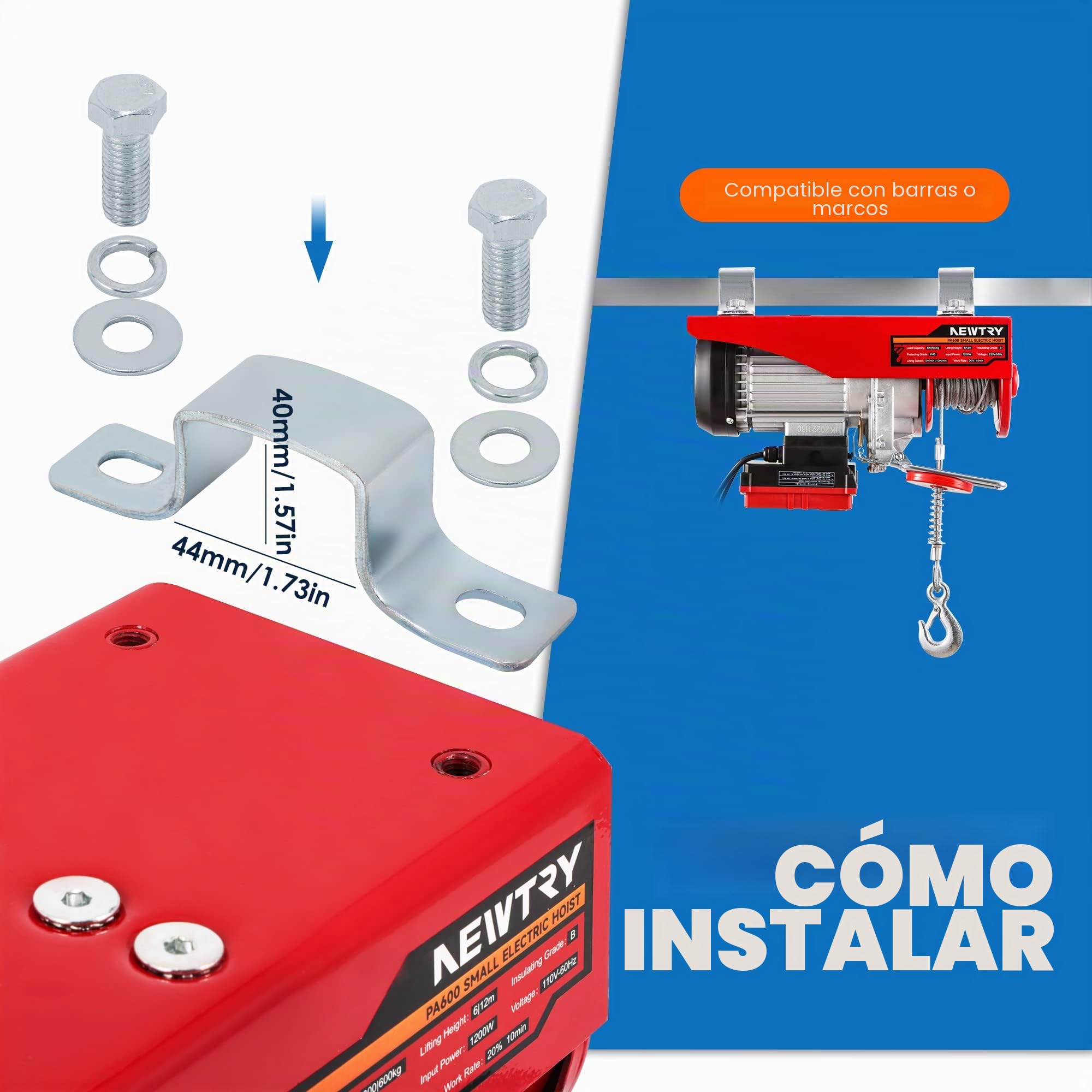 NEWTRY Polipasto Eléctrico 300kg/600kg, Control Inalámbrico 100m, Control por Cable 2m, Cabrestante Eléctrico 12m/6m de Altura de Elevación, Grúa Elevadora para el Hogar Garaje Almacén 1200W