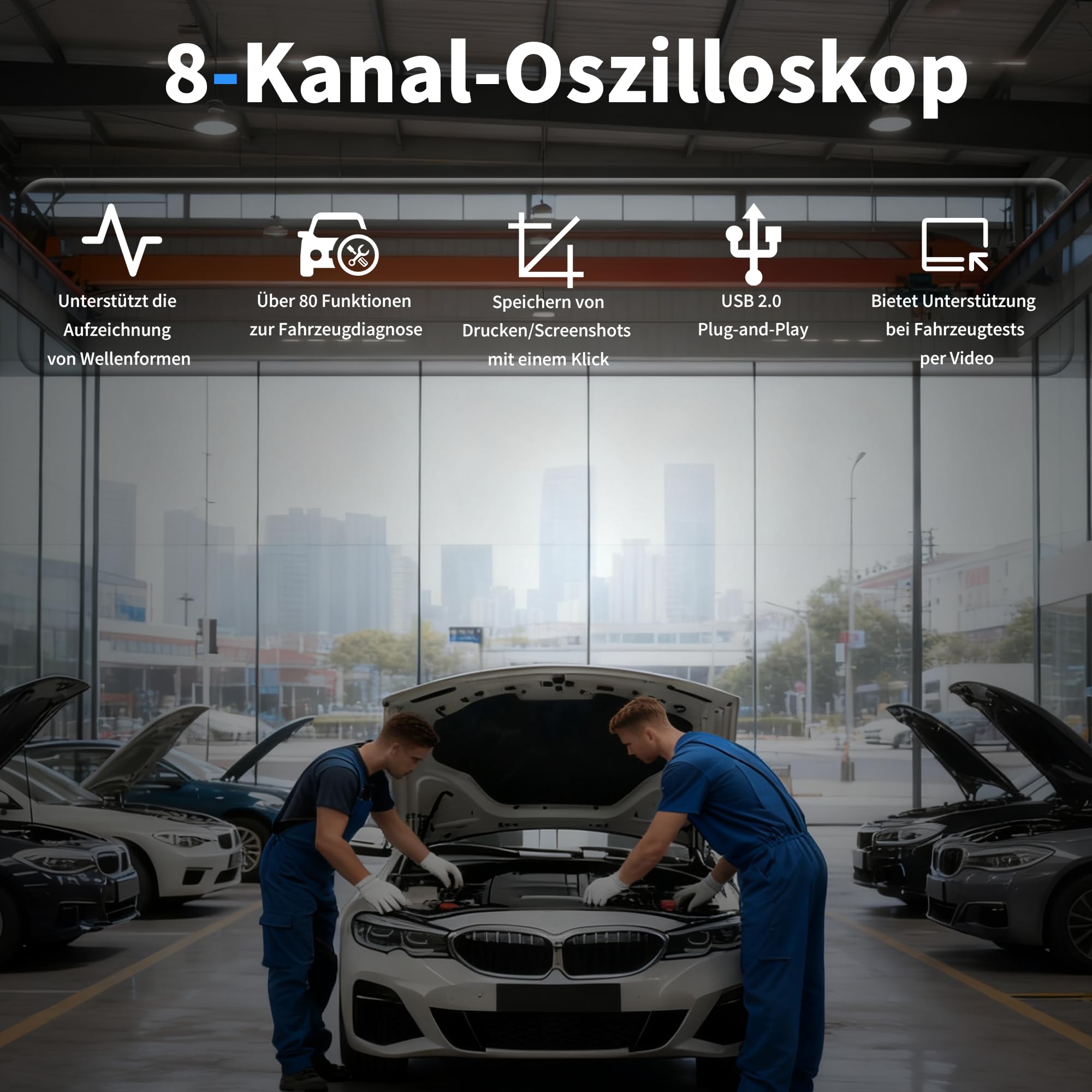 Hantek Oszilloskop, 8-Kanal Virtual Oszilloskop mit HT30A automatischen Testleitungen, HT201 20:1 Dämpfungsglied und HT307 Akupunktur-Tastkopf-Set, für mehrfache Fahrzeugdiagnose