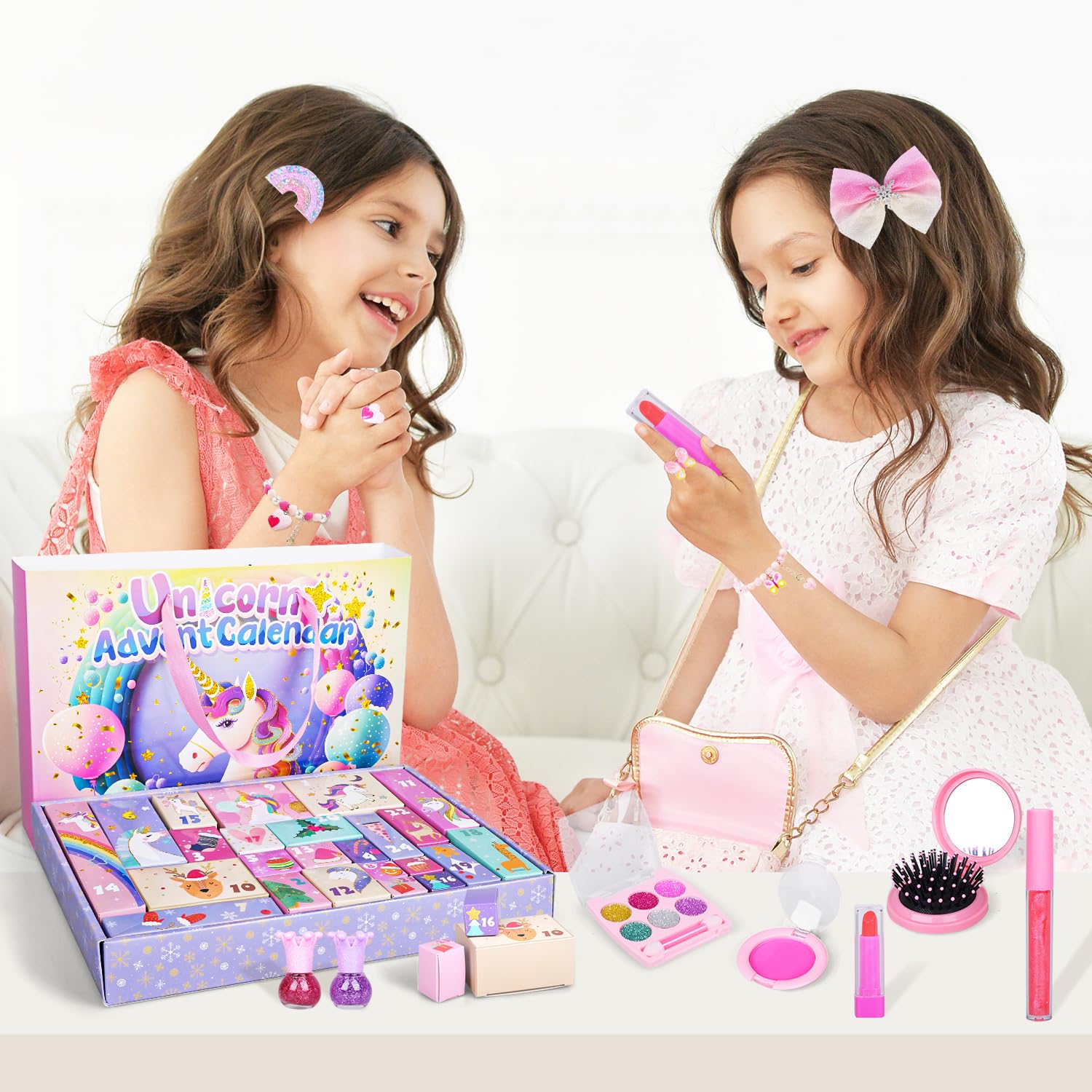 iZoeL Adventskalender kosmetik Teenager Mädchen 2025 Weihnachtskalender 24 Mode Schmuck schminke kosmetikkalender Beautykalender wie Einhornschmuck ohrringe haarschmuck ab 3-12 Jahre Mädchen