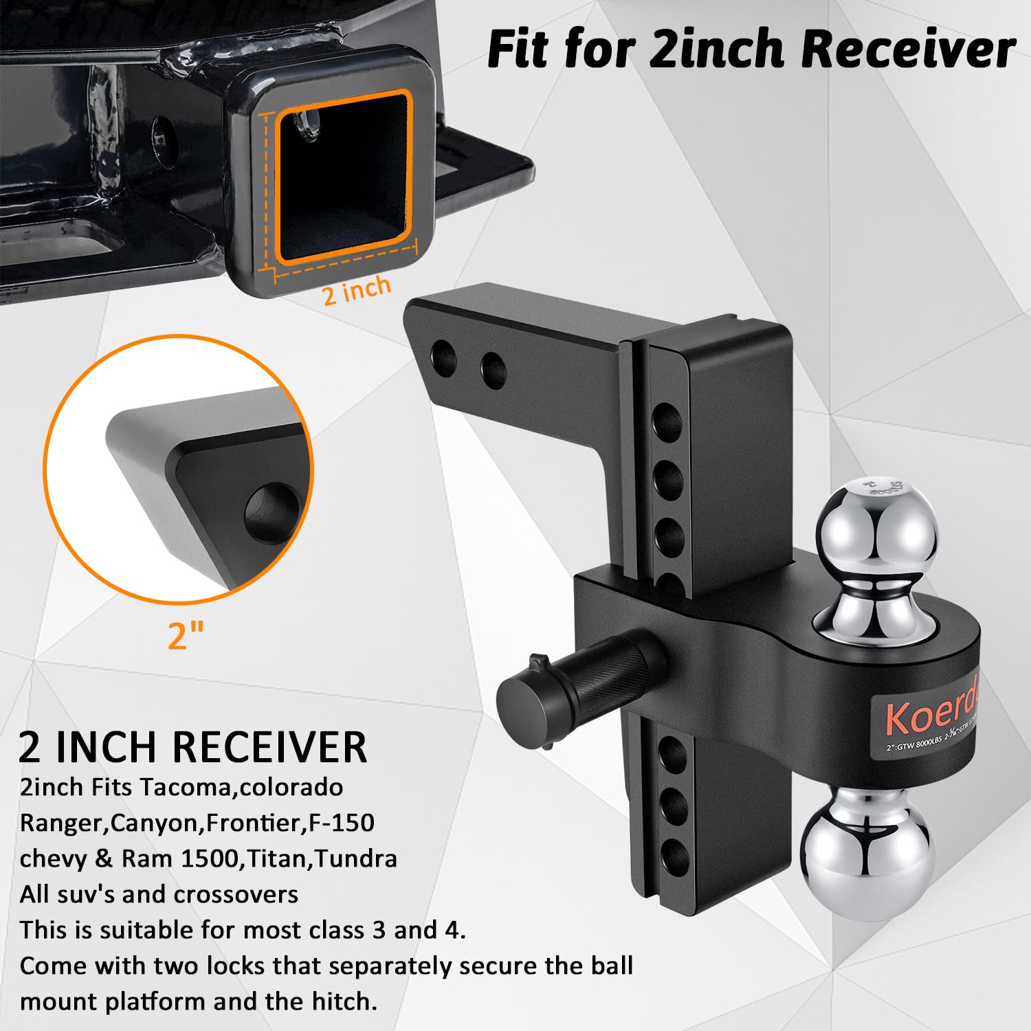 Trailer Hitch Tow Hitch Adjustable , Fits 2 Inch Receiver, 6 Inch Drop ...