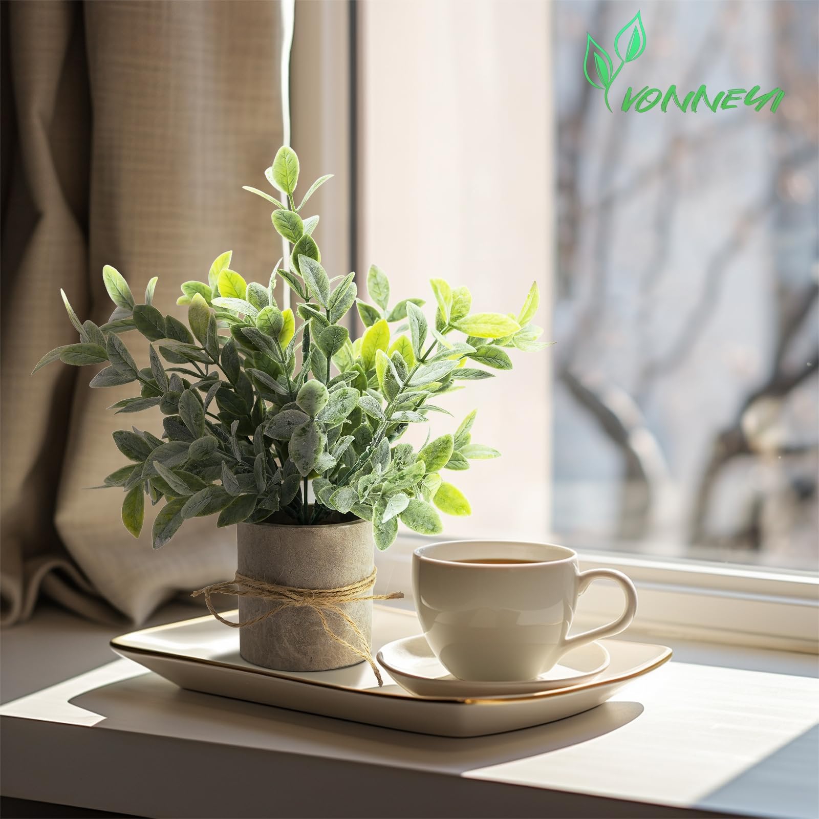 YVONNEYI Topiarios Artificiales Plantas y Flores, 4 Piezas Mini Plantas Artificiales Juego de Macetas Falsas Planta de Hierba Verde Plástico de imitación para Decoración011