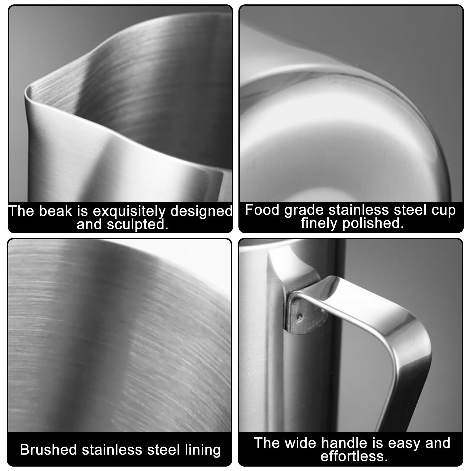 3 bricco per latte in acciaio inox, 150 ml, brocca per latte in schiuma, bricco in schiuma di latte, brocca per schiuma, brocca per latte e caffè espresso, per montalatte, cappuccino, macchiato