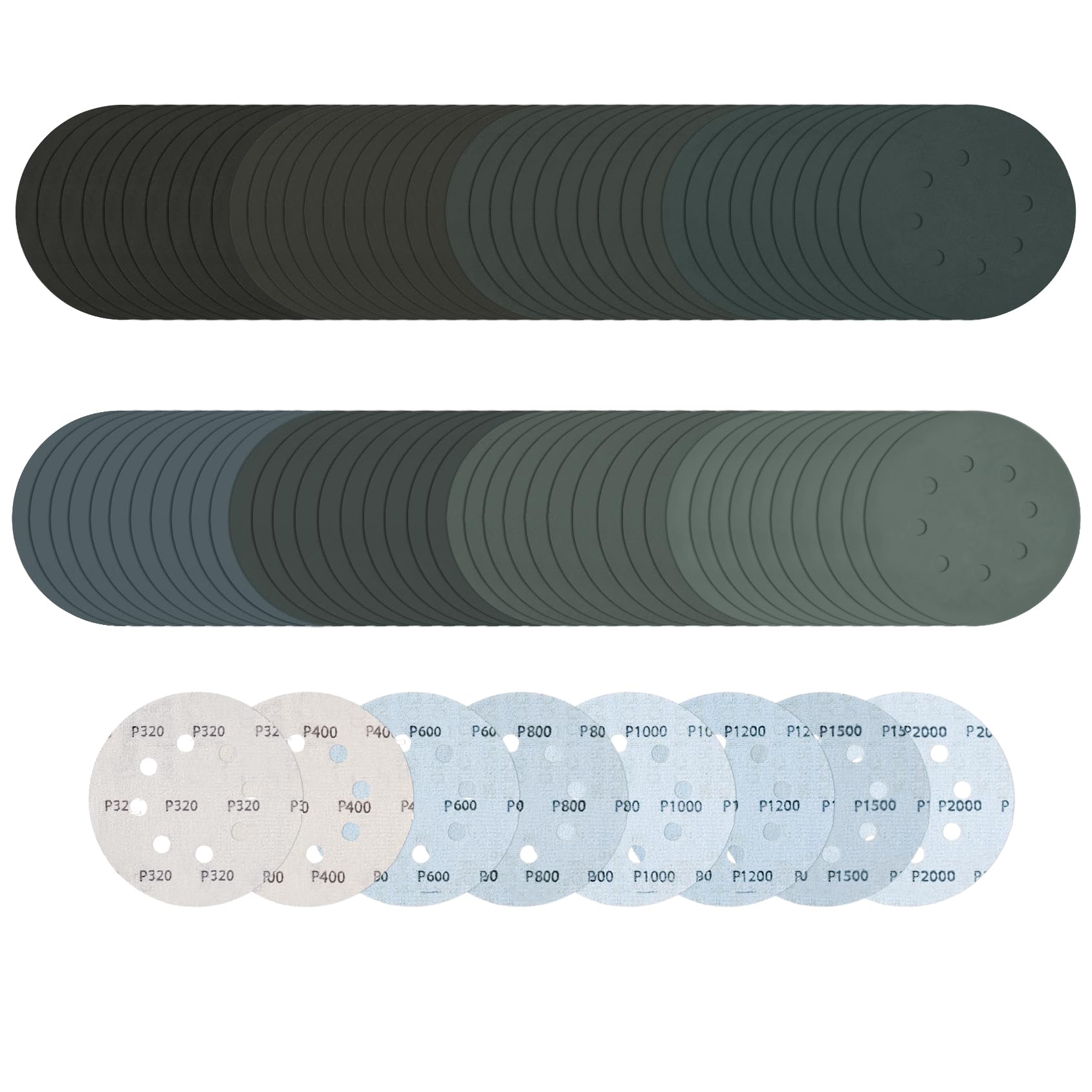Xrkuu 125mm Sanding Discs 80Pcs, 5 Inch 8 Hole Wet Dry Hook & Loop Sanding Pads