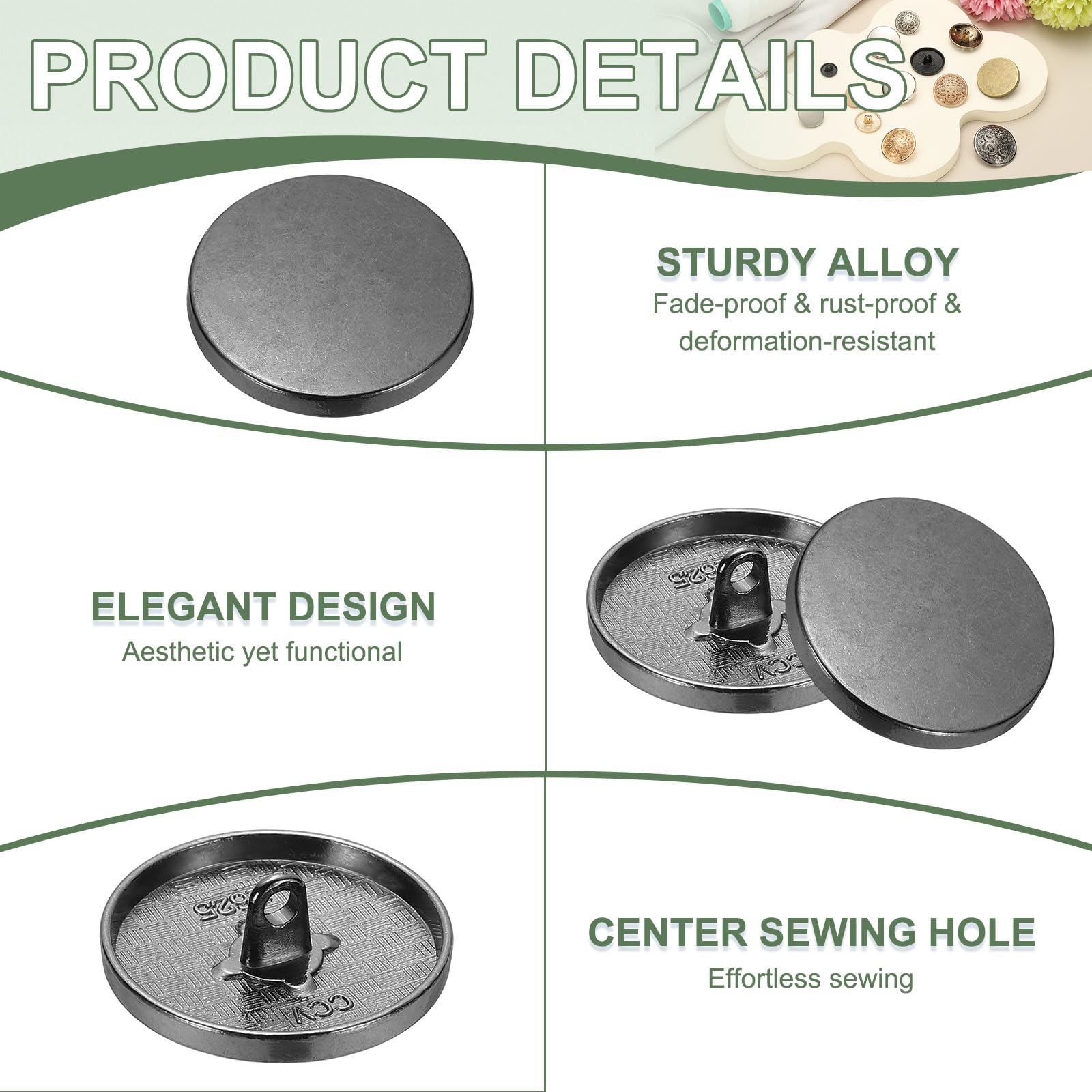 YELARXI Metal Round Flat Buttons, Alloy Shank Round Shaped Sewing Buttons, Fitting for (Men, Women, Coat, Shirt, Suit - Image 3